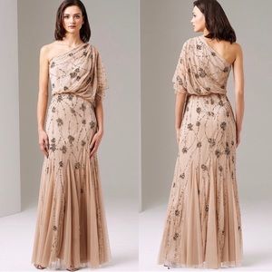 ADRIANNA PAPELL Grecian 1-shoulder beaded gown 16